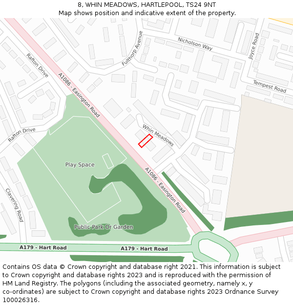 8, WHIN MEADOWS, HARTLEPOOL, TS24 9NT: Location map and indicative extent of plot