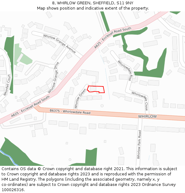 8, WHIRLOW GREEN, SHEFFIELD, S11 9NY: Location map and indicative extent of plot