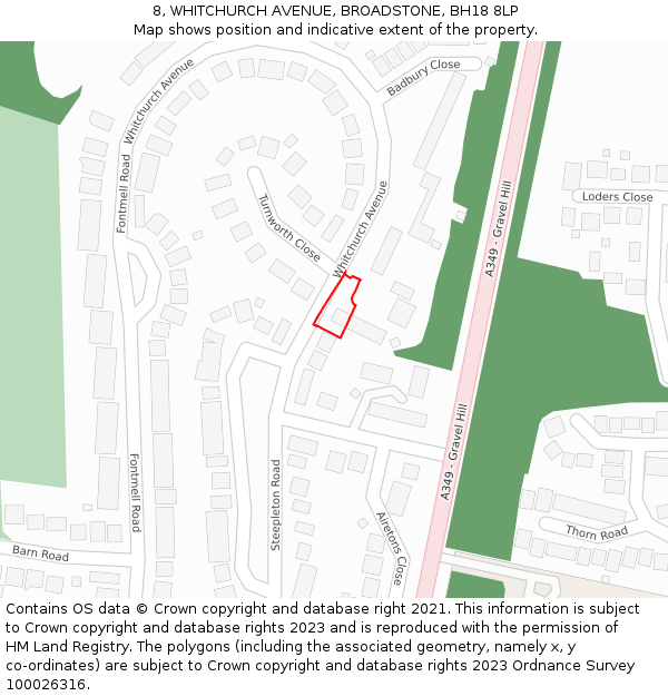 8, WHITCHURCH AVENUE, BROADSTONE, BH18 8LP: Location map and indicative extent of plot