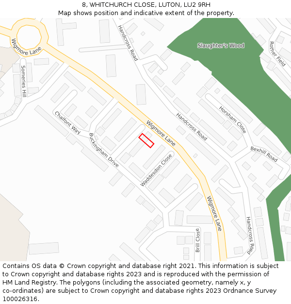 8, WHITCHURCH CLOSE, LUTON, LU2 9RH: Location map and indicative extent of plot