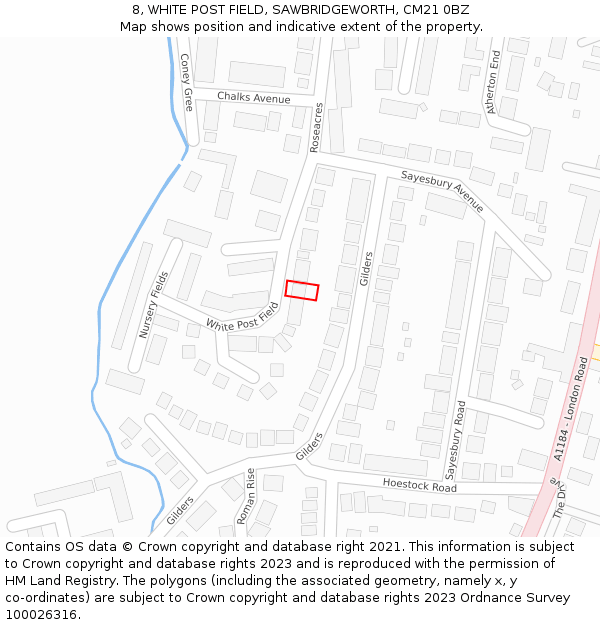 8, WHITE POST FIELD, SAWBRIDGEWORTH, CM21 0BZ: Location map and indicative extent of plot