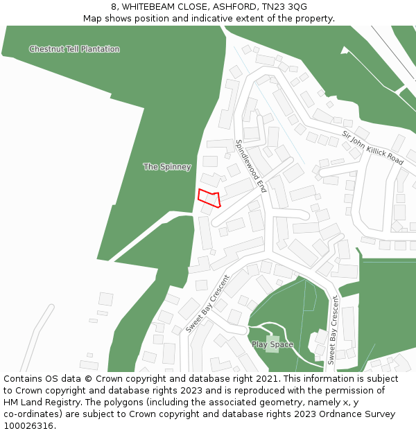 8, WHITEBEAM CLOSE, ASHFORD, TN23 3QG: Location map and indicative extent of plot