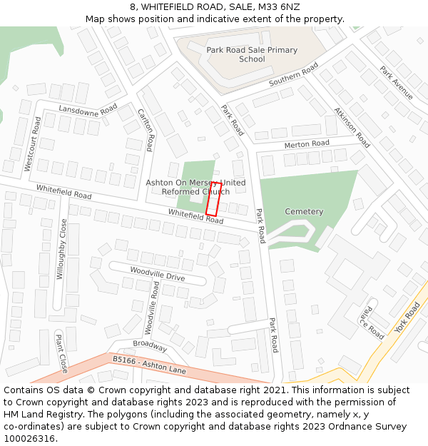 8, WHITEFIELD ROAD, SALE, M33 6NZ: Location map and indicative extent of plot