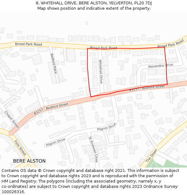 8, WHITEHALL DRIVE, BERE ALSTON, YELVERTON, PL20 7DJ: Location map and indicative extent of plot