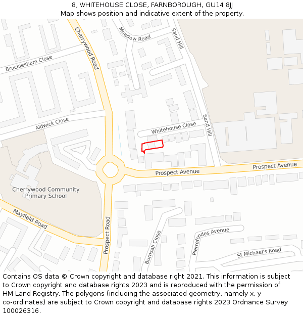 8, WHITEHOUSE CLOSE, FARNBOROUGH, GU14 8JJ: Location map and indicative extent of plot