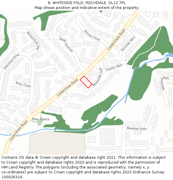 8, WHITESIDE FOLD, ROCHDALE, OL12 7PL: Location map and indicative extent of plot