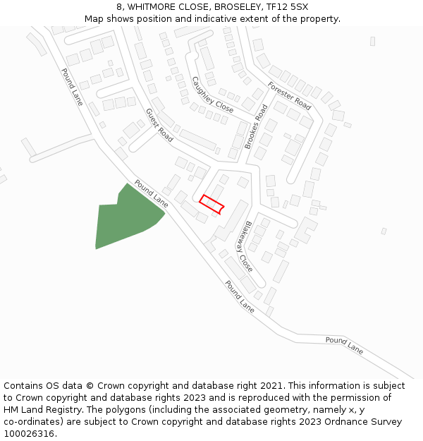 8, WHITMORE CLOSE, BROSELEY, TF12 5SX: Location map and indicative extent of plot
