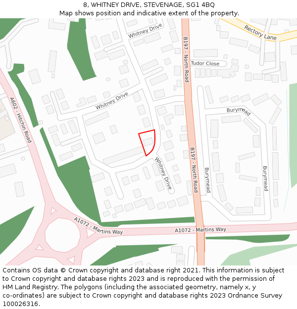 8, WHITNEY DRIVE, STEVENAGE, SG1 4BQ: Location map and indicative extent of plot