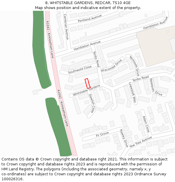 8, WHITSTABLE GARDENS, REDCAR, TS10 4GE: Location map and indicative extent of plot