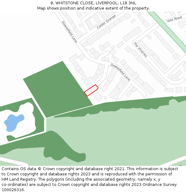 8, WHITSTONE CLOSE, LIVERPOOL, L18 3NL: Location map and indicative extent of plot