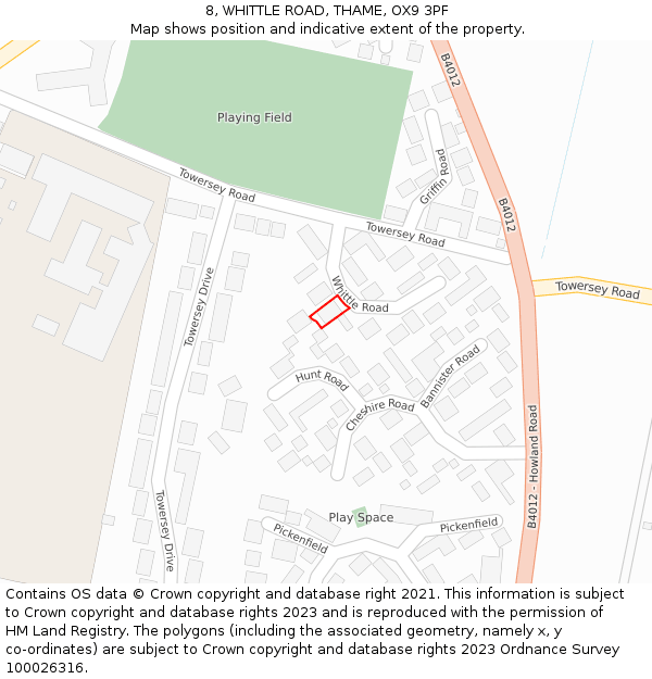 8, WHITTLE ROAD, THAME, OX9 3PF: Location map and indicative extent of plot