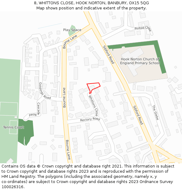 8, WHITTONS CLOSE, HOOK NORTON, BANBURY, OX15 5QG: Location map and indicative extent of plot