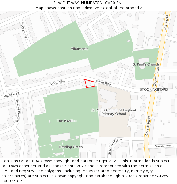 8, WICLIF WAY, NUNEATON, CV10 8NH: Location map and indicative extent of plot