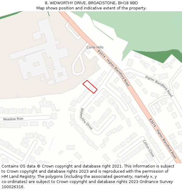 8, WIDWORTHY DRIVE, BROADSTONE, BH18 9BD: Location map and indicative extent of plot