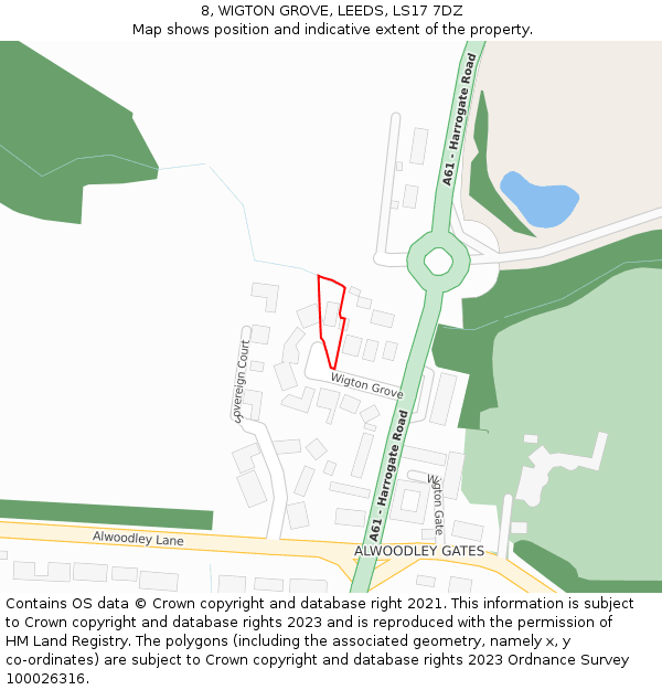 8, WIGTON GROVE, LEEDS, LS17 7DZ: Location map and indicative extent of plot