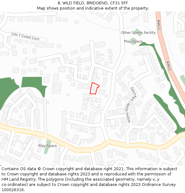 8, WILD FIELD, BRIDGEND, CF31 5FF: Location map and indicative extent of plot