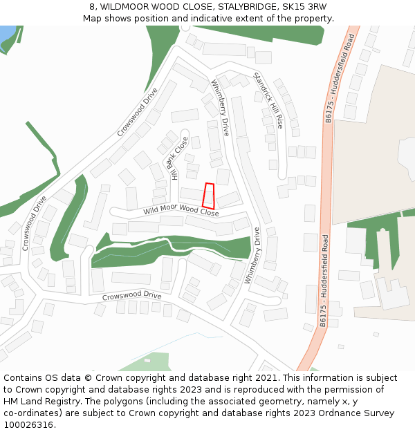 8, WILDMOOR WOOD CLOSE, STALYBRIDGE, SK15 3RW: Location map and indicative extent of plot