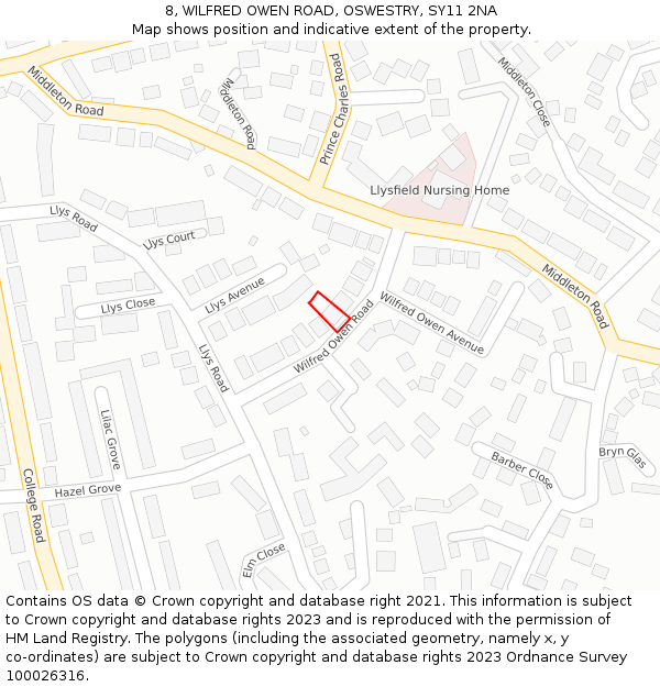 8, WILFRED OWEN ROAD, OSWESTRY, SY11 2NA: Location map and indicative extent of plot