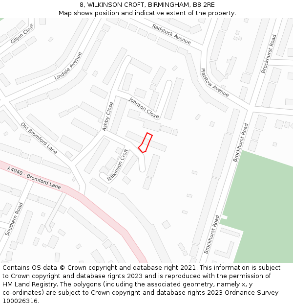 8, WILKINSON CROFT, BIRMINGHAM, B8 2RE: Location map and indicative extent of plot