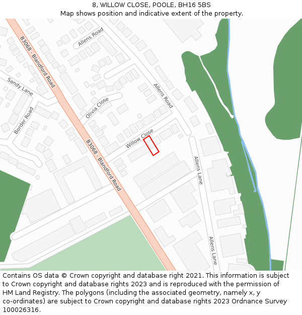 8, WILLOW CLOSE, POOLE, BH16 5BS: Location map and indicative extent of plot