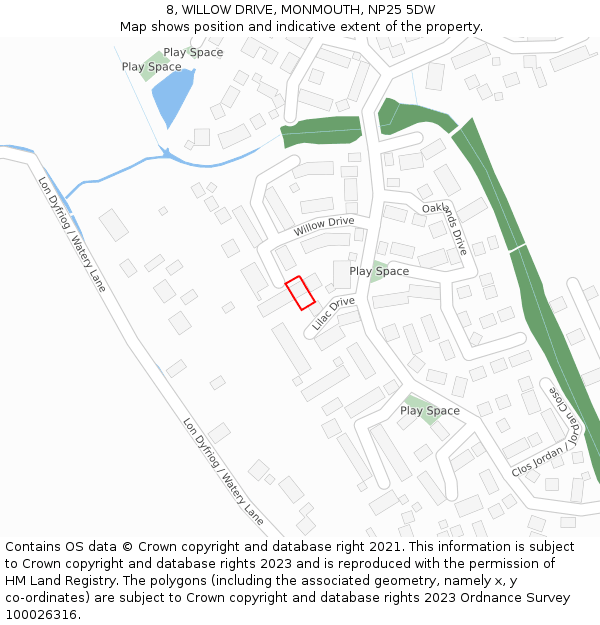 8, WILLOW DRIVE, MONMOUTH, NP25 5DW: Location map and indicative extent of plot