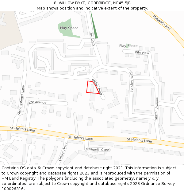 8, WILLOW DYKE, CORBRIDGE, NE45 5JR: Location map and indicative extent of plot
