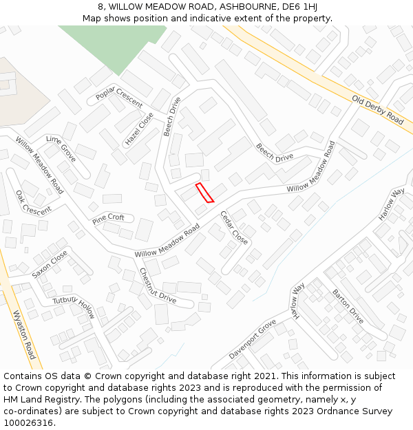 8, WILLOW MEADOW ROAD, ASHBOURNE, DE6 1HJ: Location map and indicative extent of plot