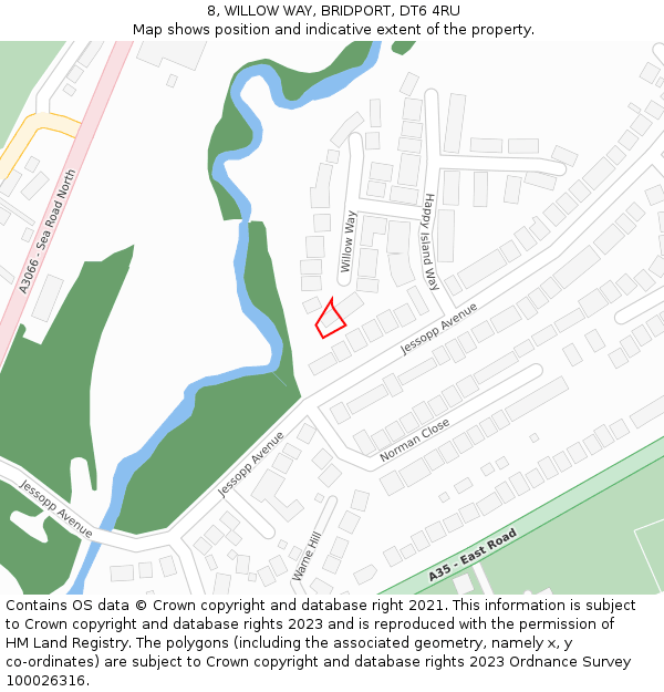 8, WILLOW WAY, BRIDPORT, DT6 4RU: Location map and indicative extent of plot