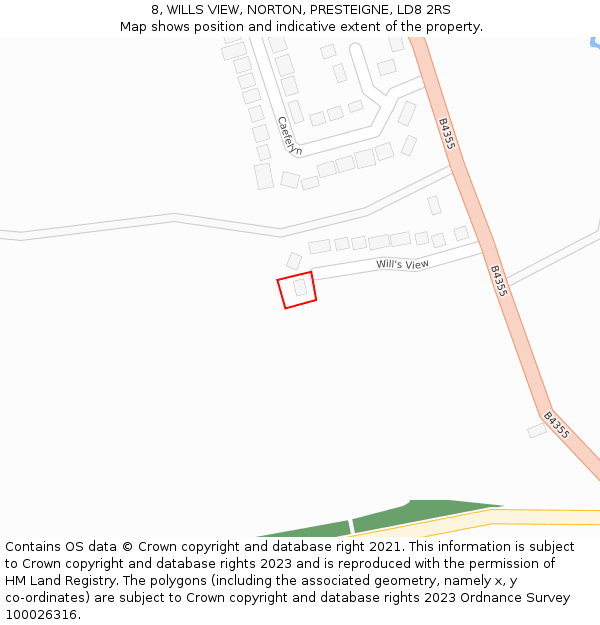 8, WILLS VIEW, NORTON, PRESTEIGNE, LD8 2RS: Location map and indicative extent of plot