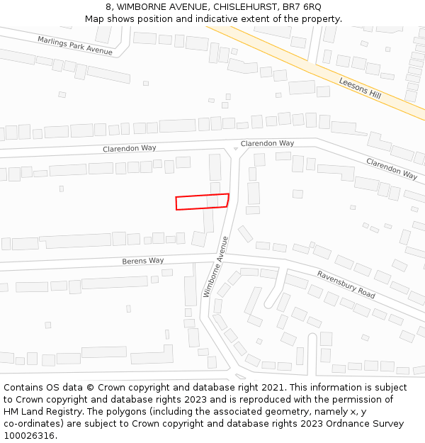 8, WIMBORNE AVENUE, CHISLEHURST, BR7 6RQ: Location map and indicative extent of plot