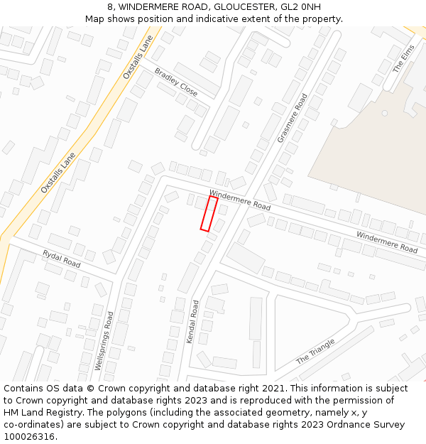 8, WINDERMERE ROAD, GLOUCESTER, GL2 0NH: Location map and indicative extent of plot