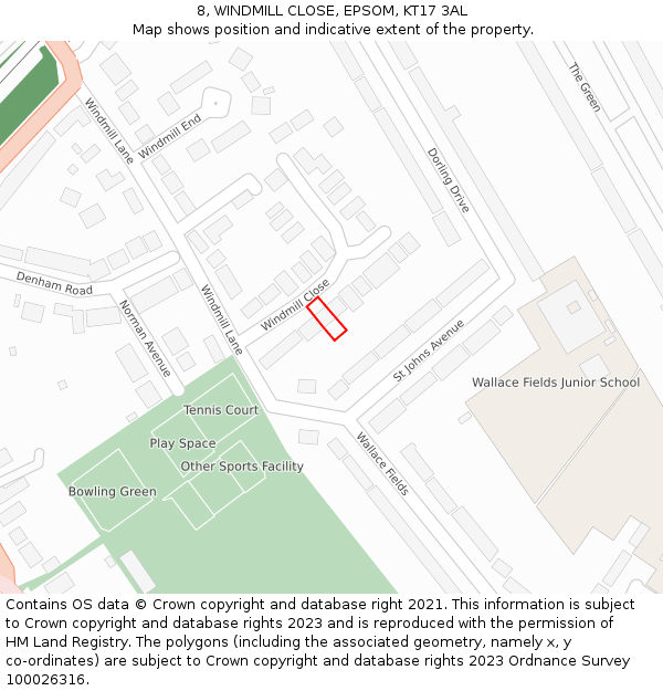 8, WINDMILL CLOSE, EPSOM, KT17 3AL: Location map and indicative extent of plot