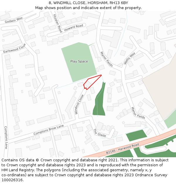 8, WINDMILL CLOSE, HORSHAM, RH13 6BY: Location map and indicative extent of plot