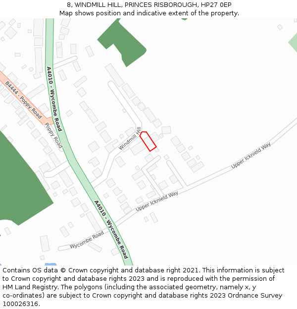 8, WINDMILL HILL, PRINCES RISBOROUGH, HP27 0EP: Location map and indicative extent of plot