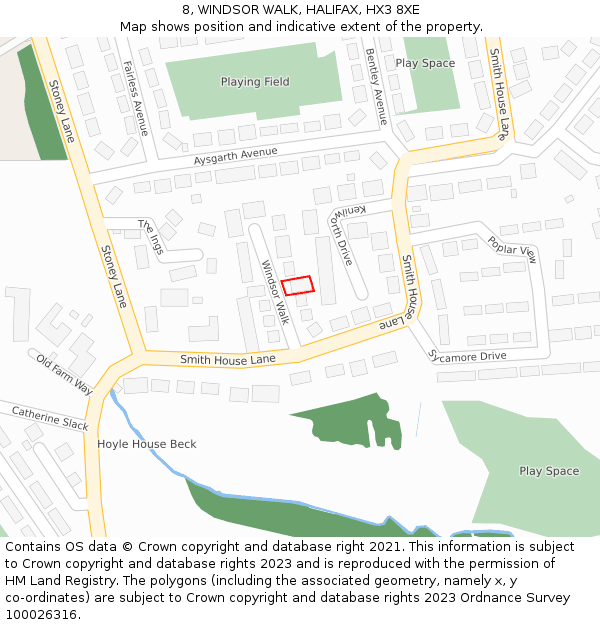 8, WINDSOR WALK, HALIFAX, HX3 8XE: Location map and indicative extent of plot