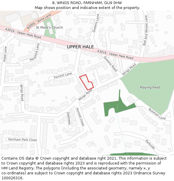 8, WINGS ROAD, FARNHAM, GU9 0HW: Location map and indicative extent of plot