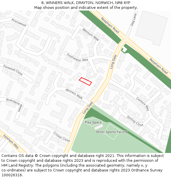 8, WINNERS WALK, DRAYTON, NORWICH, NR8 6YP: Location map and indicative extent of plot