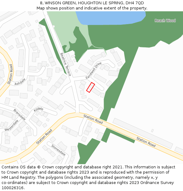 8, WINSON GREEN, HOUGHTON LE SPRING, DH4 7QD: Location map and indicative extent of plot