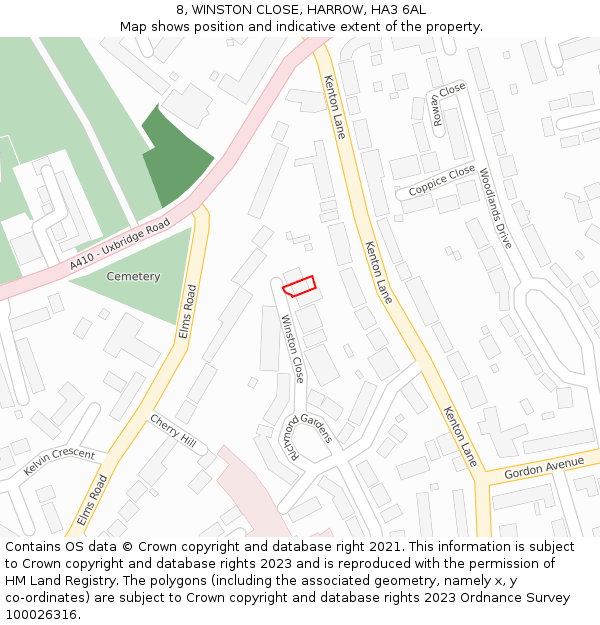 8, WINSTON CLOSE, HARROW, HA3 6AL: Location map and indicative extent of plot