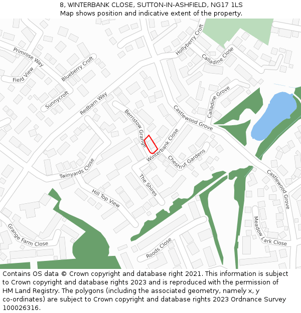 8, WINTERBANK CLOSE, SUTTON-IN-ASHFIELD, NG17 1LS: Location map and indicative extent of plot