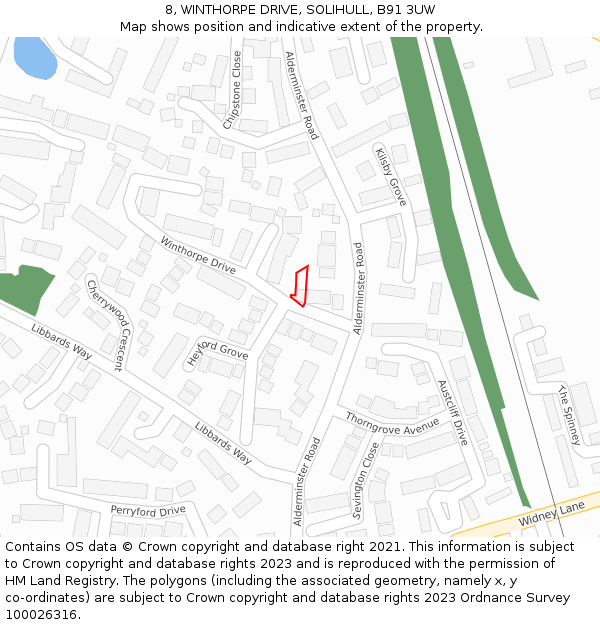 8, WINTHORPE DRIVE, SOLIHULL, B91 3UW: Location map and indicative extent of plot