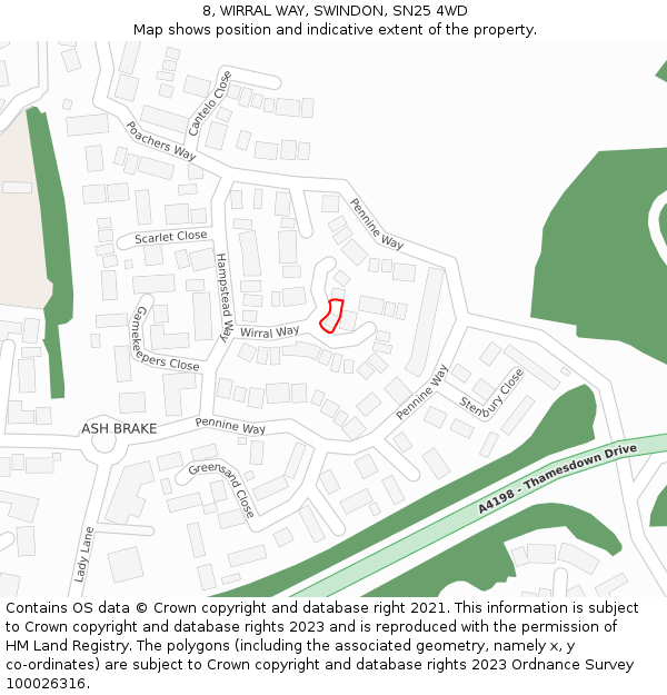 8, WIRRAL WAY, SWINDON, SN25 4WD: Location map and indicative extent of plot