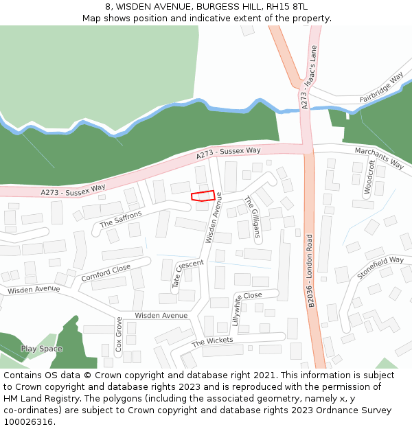 8, WISDEN AVENUE, BURGESS HILL, RH15 8TL: Location map and indicative extent of plot