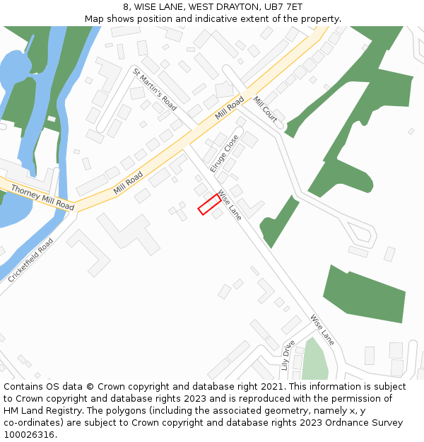 8, WISE LANE, WEST DRAYTON, UB7 7ET: Location map and indicative extent of plot