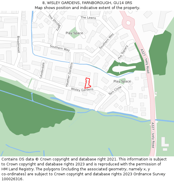 8, WISLEY GARDENS, FARNBOROUGH, GU14 0RS: Location map and indicative extent of plot