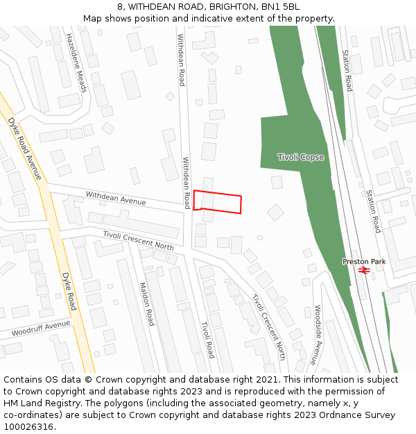 8, WITHDEAN ROAD, BRIGHTON, BN1 5BL: Location map and indicative extent of plot