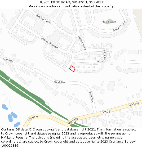 8, WITHERING ROAD, SWINDON, SN1 4GU: Location map and indicative extent of plot