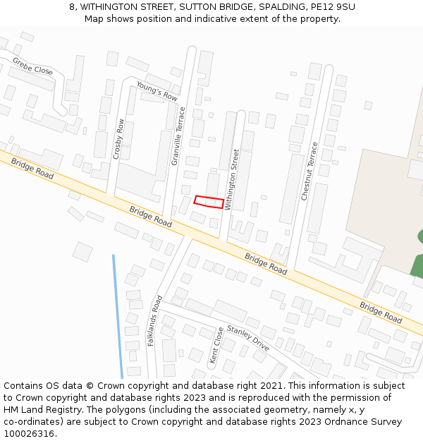 8, WITHINGTON STREET, SUTTON BRIDGE, SPALDING, PE12 9SU: Location map and indicative extent of plot