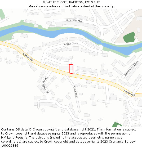 8, WITHY CLOSE, TIVERTON, EX16 4HY: Location map and indicative extent of plot