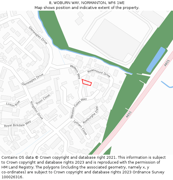 8, WOBURN WAY, NORMANTON, WF6 1WE: Location map and indicative extent of plot